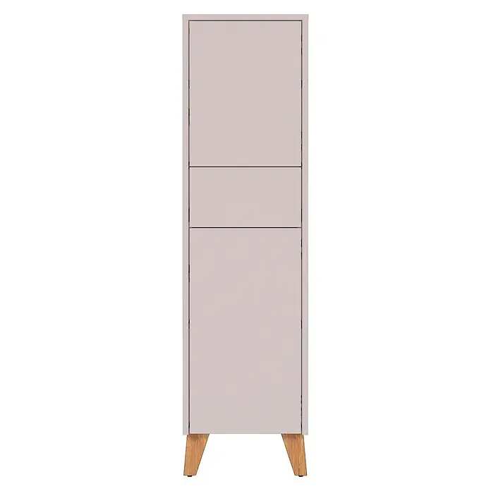 Germania Hochschrank Arnea - B x T x H: 33 x 34 x 123 cm, Kaschmir - Heller grauer Schrank mit oberer Tür, mittlerer Schublade und unterer Tür, auf schrägen Holzbeinen.