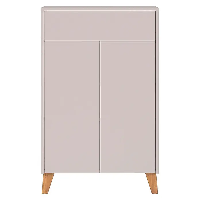 Germania Hochschrank Arnea - B x T x H: 63 x 34 x 101 cm, Kaschmir - Helles graues Sideboard mit Schublade, zwei Türen und zwei Holzbeinen.