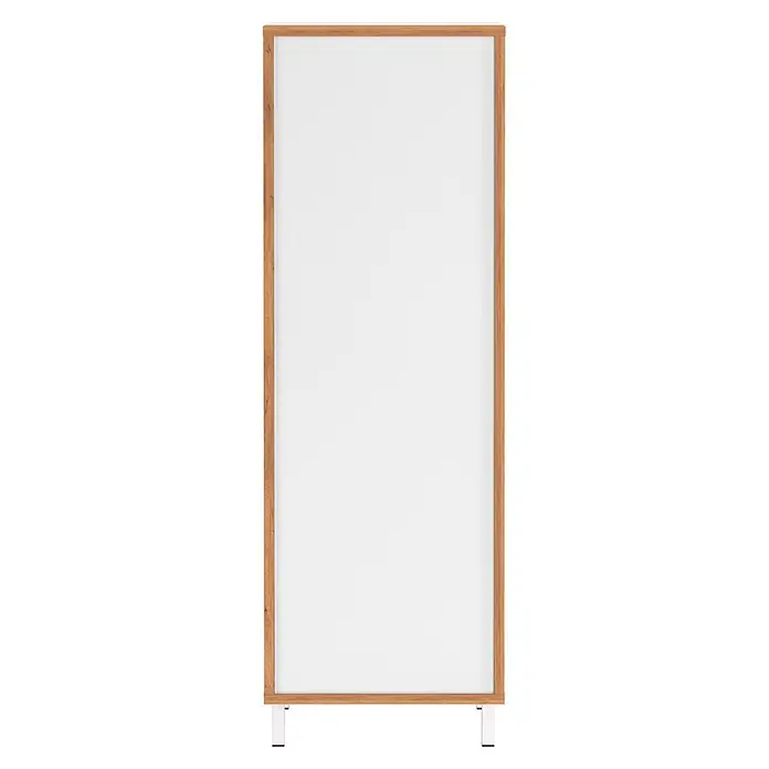 Germania Midischrank GW-TOPEKA - B x T x H: 39 x 35 x 120 cm, Weiß/Navarra-Eiche-Nb. - Freistehender Raumteiler mit weißer Platte und hellem Holzrahmen, gestützt von weißen Füßen.