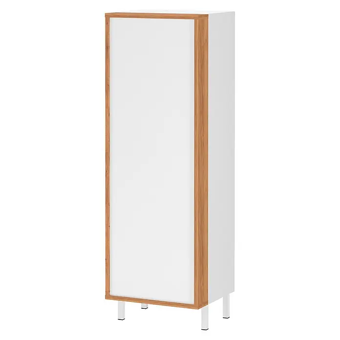 Germania Midischrank GW-TOPEKA - B x T x H: 39 x 35 x 120 cm, Weiß/Navarra-Eiche-Nb. - Weißer Schrank mit heller Eichenoptik-Rahmen und Tür, auf weißen Beinen stehend.