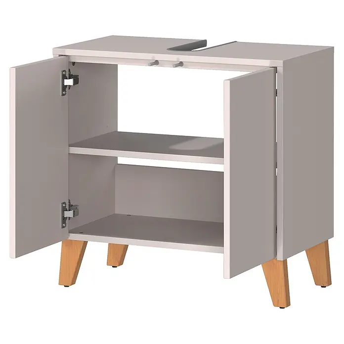 Germania Waschtischunterschrank Arnea - B x T x H: 60 x 34 x 59 cm, Kaschmir - Weißer Badezimmerschrank mit offenen Türen, Regalböden, Holzbeinen und einer oberen Aussparung für ein Waschbecken.