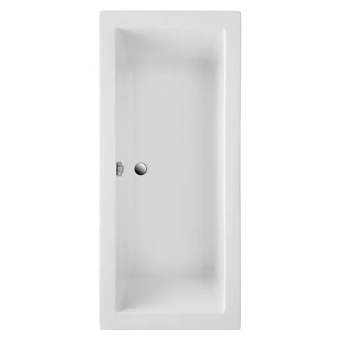 Interpromo Badewanne Balos Komplettset inkl. Wannenträger 170 x 75 x 64 - 170 x 75 cm, Acryl, Weiß - Weiße rechteckige Badewanne mit silbernem Abfluss und Überlauf auf der linken Seite.
