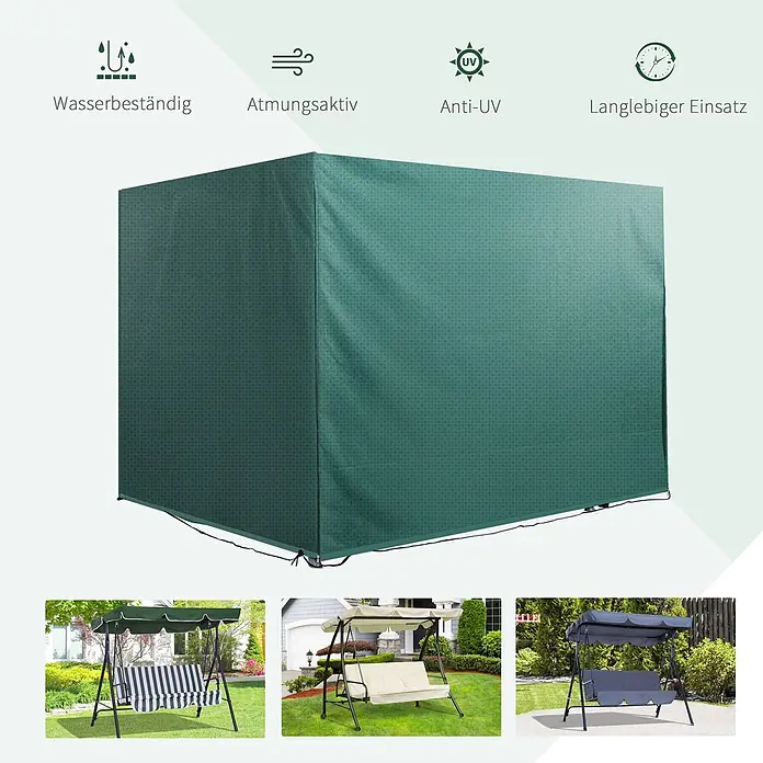 Outsunny Hollywoodschaukel-Schutzhülle - Polyethylen, 100 g/m², Grün - Dunkelgrüne, texturierte Schutzhülle für Gartenschaukeln, wasserdicht und UV-beständig.