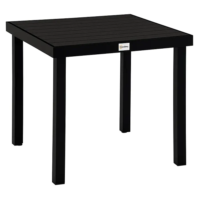 Outsunny Balkontisch für 4 Personen - L x B x H: 78 x 78 x 74 cm, Aluminium, Kunststoff, Quadratisch, Schwarz - Schwarzer quadratischer Tisch mit Lamellenplatte und vier stabilen Beinen.
