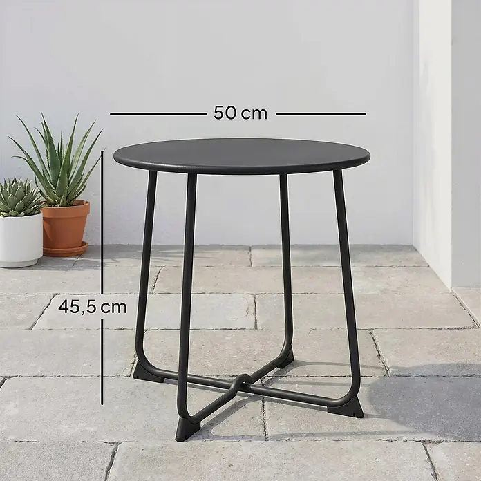 Outsunny Balkontisch rund - Ø x H: 50 x 45,5 cm, Metall, Schwarz - Schwarzer runder Metall-Gartentisch, 50 cm Durchmesser x 45,5 cm Höhe.