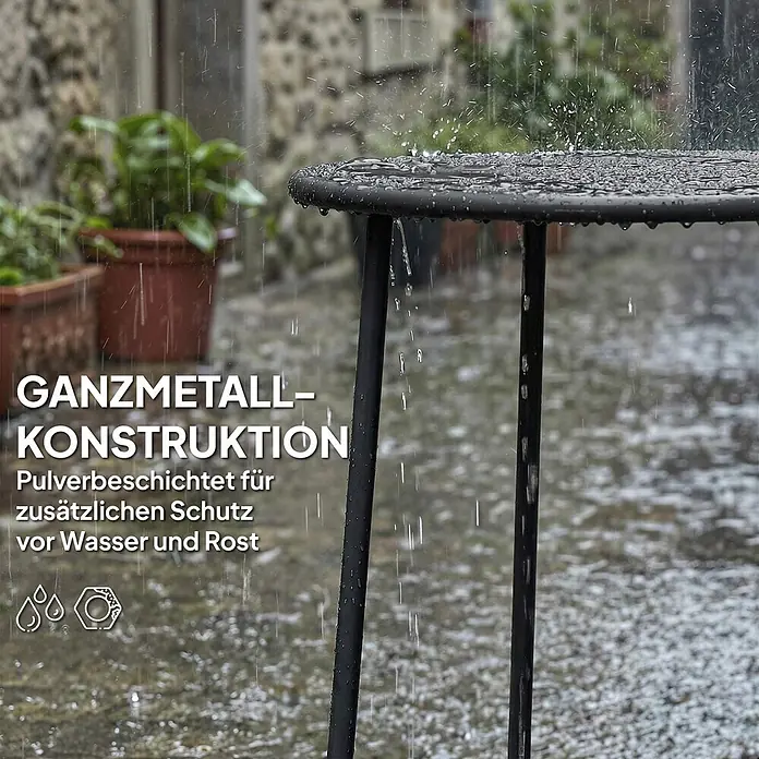 Outsunny Balkontisch rund - Ø x H: 50 x 45,5 cm, Metall, Schwarz - Schwarzer pulverbeschichteter Metall-Outdoortisch im Regen, zeigt Wasser- und Rostschutz.