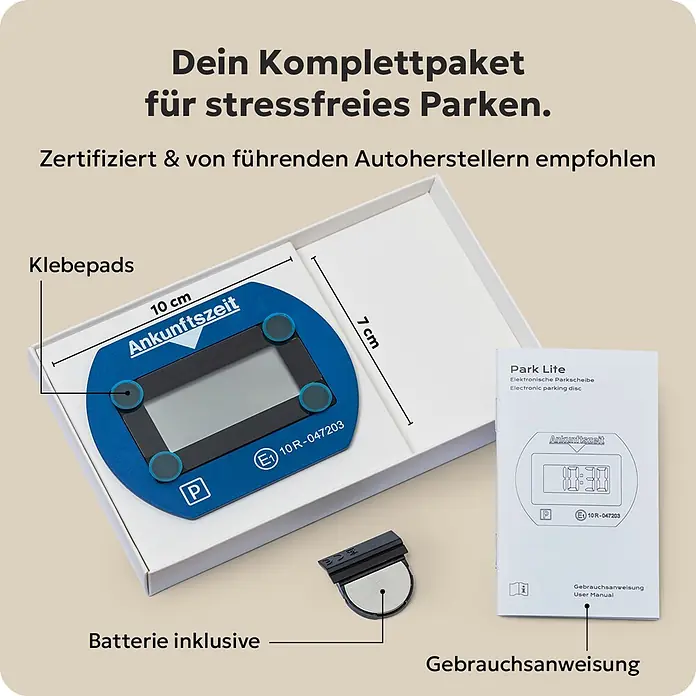 Needit Elektrische Parkscheibe Automatisch Park Lite -  - Blaues elektronisches Park Lite mit Digitalanzeige für die Ankunftszeit, inklusive Batterie, Klebepads und Bedienungsanleitung.