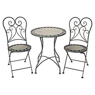 Acamp Gartenmöbel-Set Provence (3 -tlg., Eisen, Keramik, Anthrazit, Mosaikoptik)