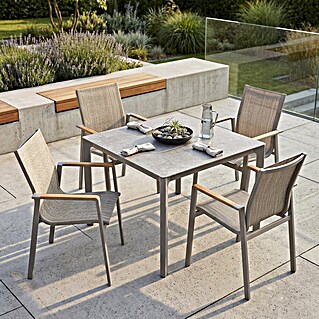 Acamp Gartenmöbel-Set Vegas (5 -tlg., Aluminium, Beige, 3D-Glasplatte)