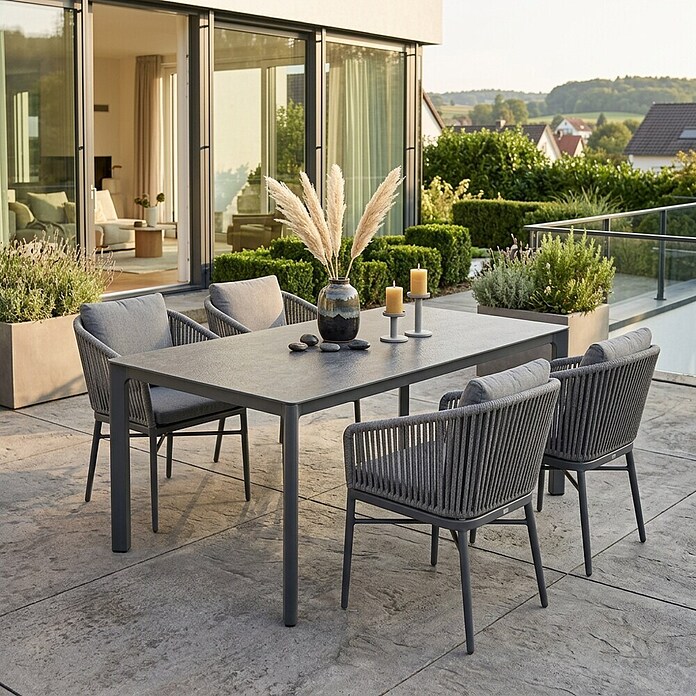 Acamp Gartenmöbel-Set Manhattan & Rom (5 -tlg., Aluminium, Anthrazit, 3D-Gedruckte Glasplatte) | BAUHAUS