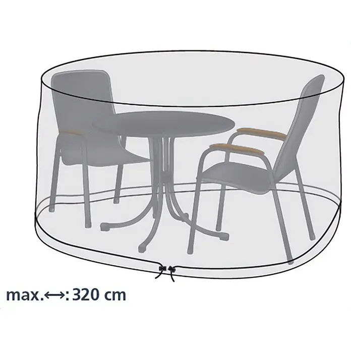 Acamp Gartensessel-Schutzhülle - Farblos, PE-Bändchengewebe, Durchmesser: 320 cm - Transparente runde Gartenmöbelabdeckung mit Kordelzug, schützt einen Tisch und zwei Stühle; max. 320 cm.