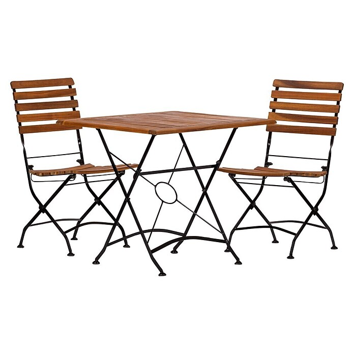 Acamp Gartenmöbel-Set Lindau (3 -tlg., Akazienholz, Teakfarben/Schwarz, Teaköl-Finish) | BAUHAUS