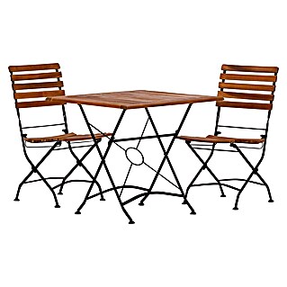 Acamp Gartenmöbel-Set Lindau (3 -tlg., Akazienholz, Teakfarben/Schwarz, Teaköl-Finish)