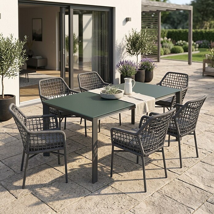Acamp Gartenmöbel-Set Rom & Woody (7 -tlg., Aluminium, Sicherheitsglas, HPL-Laminat, Anthrazit, Ausziehbarer Tisch) | BAUHAUS