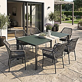 Acamp Gartenmöbel-Set Rom & Woody (7 -tlg., Aluminium, Sicherheitsglas, HPL-Laminat, Anthrazit, Ausziehbarer Tisch)