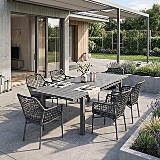 Acamp Gartenmöbel-Set Rom & Chicago (7 -tlg., Aluminium, Anthrazit, Ausziehbarer Tisch)