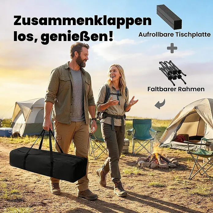 Outsunny Campingtisch - L x B x H: 93 x 55 x 68 cm, Metall, Aluminium, Schwarz, Klappbar - Zusammenklappbarer Campingtisch in schwarzer Tragetasche. Zeigt aufrollbare Tischplatte und faltbaren Rahmen für einfachen Aufbau.
