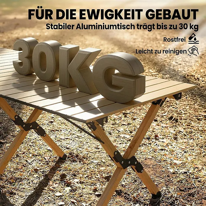 Outsunny Campingtisch - Aluminium, Eiche, Klappbar - Klappbarer Campingtisch aus Holz und Aluminium, trägt bis zu 30 kg, im Freien.