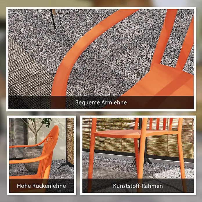 Outsunny Gartenstuhl-Set - 4 Stk., Kunststoff, Stapelbar, Rot, B x T x H: 54 x 57 x 78 cm - Oranger Kunststoff-Gartenstuhl mit hoher Rückenlehne und bequemen Armlehnen.