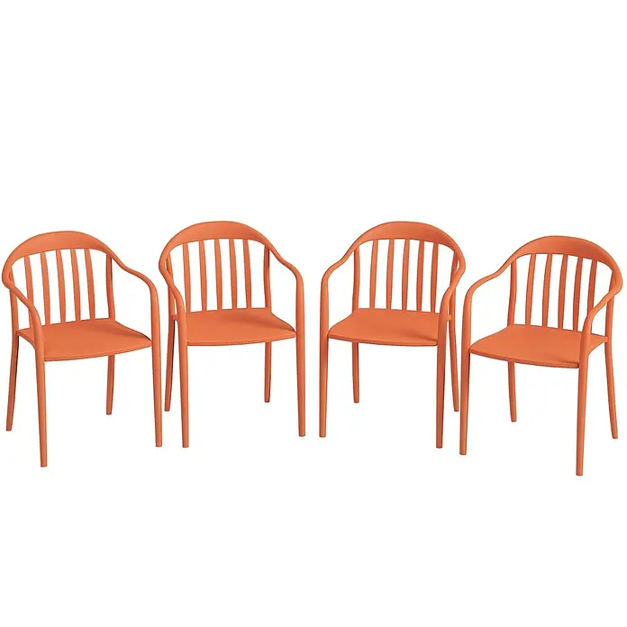 Outsunny Gartenstuhl-Set - 4 Stk., Kunststoff, Stapelbar, Rot, B x T x H: 54 x 57 x 78 cm - Vier moderne orangefarbene Plastikstühle mit Armlehnen und Sprossenrückenlehnen.