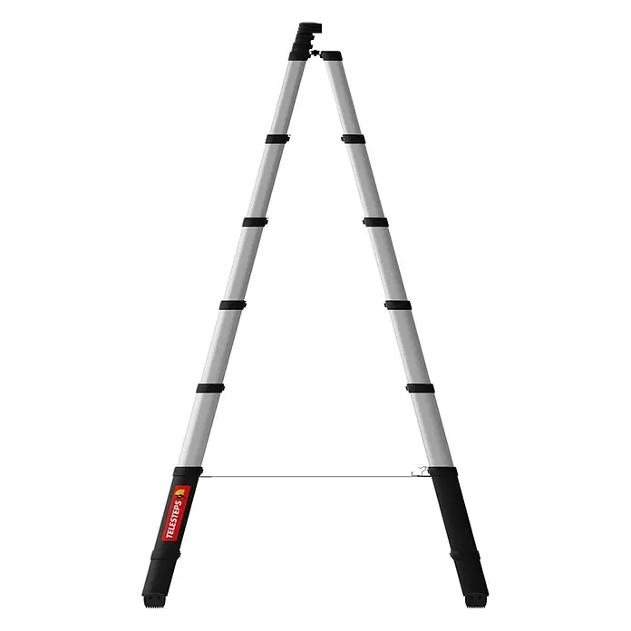 Telesteps Mehrzweckleiter Combi Line Teleskopleiter 3,8m – 3-in-1 Stehleiter, Anlegeleiter & Mehrzw - Anzahl Tritte: 9 Stk., Arbeitshöhe: 3.800 m, Belastbarkeit: 150 kg, Aluminium - Silberne Teleskop-Stehleiter mit schwarzen Segmentverschlüssen und rutschfesten Füßen.