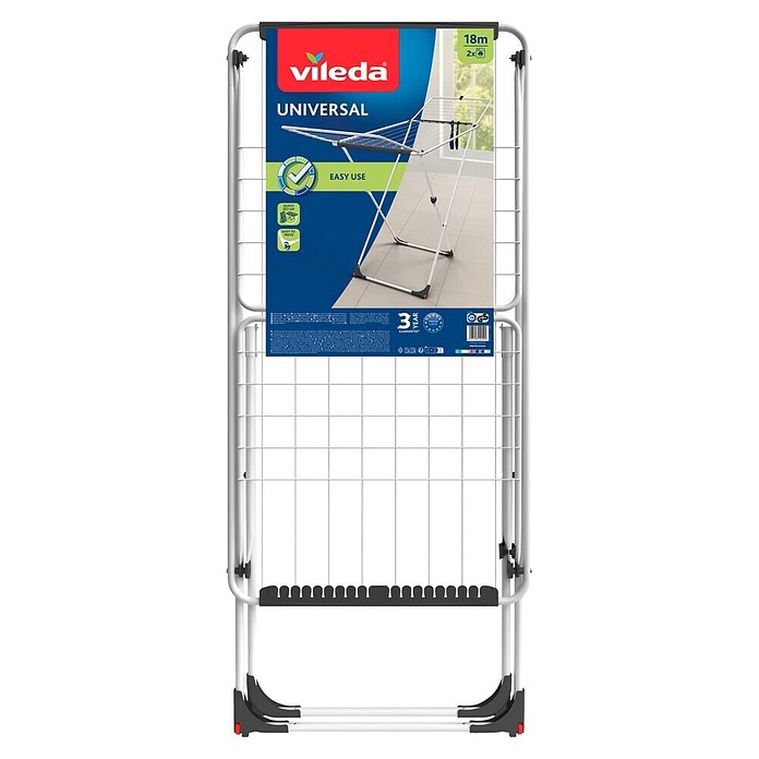 Vileda Flügel-Wäscheständer Universal (Länge Wäscheleine: 18 m, Weiß/Schwarz)