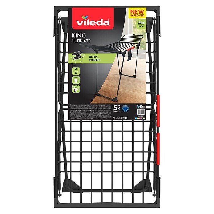 Vileda Flügel-Wäscheständer King Ultimate Black Edition (Länge Wäscheleine: 20 m, Schwarz) | BAUHAUS