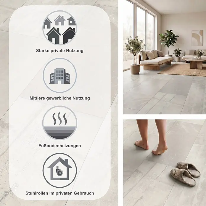 Classen Laminat Visiogrande - Modern bright, 604 x 280 x 8 mm - Vielseitiger heller Designboden mit Muster, ideal für private und gewerbliche Nutzung, Fußbodenheizung und Stuhlrollen.
