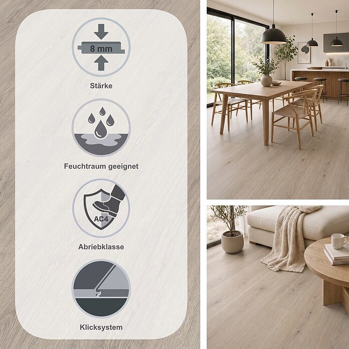Egger Laminat NatureSense Aqua (Victoria Eiche hellgrau, Landhausdiele, 1 292 x 246 x 8 mm) | BAUHAUS