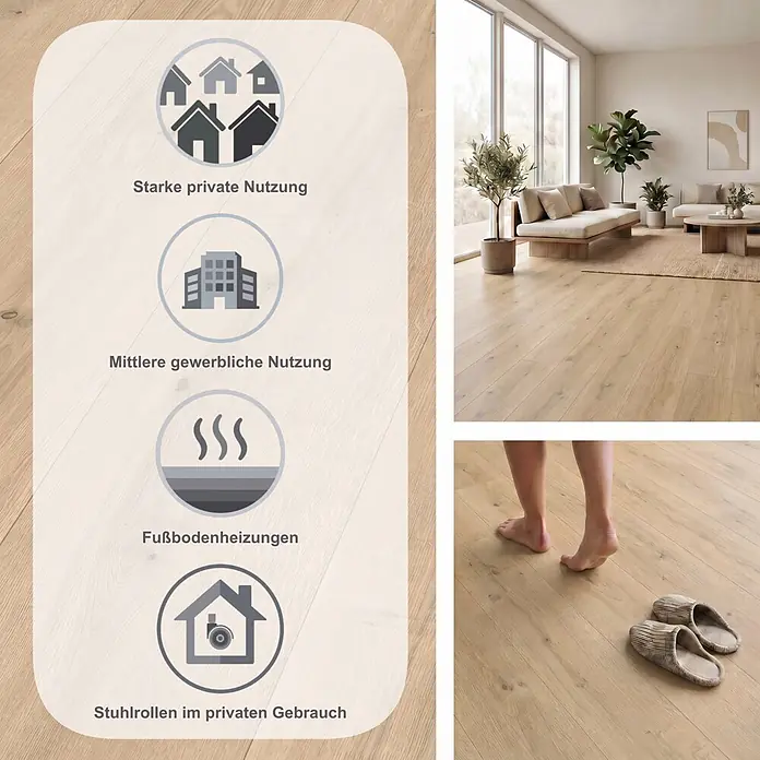 Egger Laminat NatureSense - Ortega Eiche natur, Landhausdiele, 1.292 x 327 x 8 mm - Helles Eichenholz-Boden, robust für Privat- und mittlere Gewerbenutzung, Fußbodenheizung & Stuhlrollen geeignet.