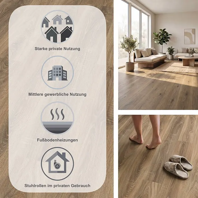 Egger Laminat NatureSense - Bardolino Eiche, Landhausdiele, 1.292 x 193 x 8 mm - Heller Holzboden in Eichenoptik, geeignet für starke private und mittlere gewerbliche Nutzung, Fußbodenheizung und Stuhlrollen im Privatbereich.