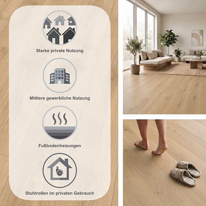 Egger Laminat NatureSense - Nord Eiche sand, Landhausdiele, 1.292 x 193 x 8 mm - Heller Holzboden, geeignet für starke private und mittlere gewerbliche Nutzung, Fußbodenheizung und Stuhlrollen.