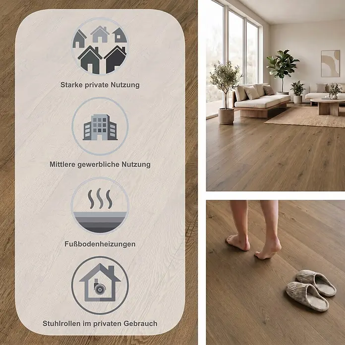 Egger Laminat Aquadura+ - Elva Eiche braun, Landhausdiele, 1.292 x 193 x 7,5 mm - Vielseitiger hell- bis mittelbrauner Holzboden, geeignet für starke private und mittlere gewerbliche Nutzung, Fußbodenheizung und Stuhlrollen.