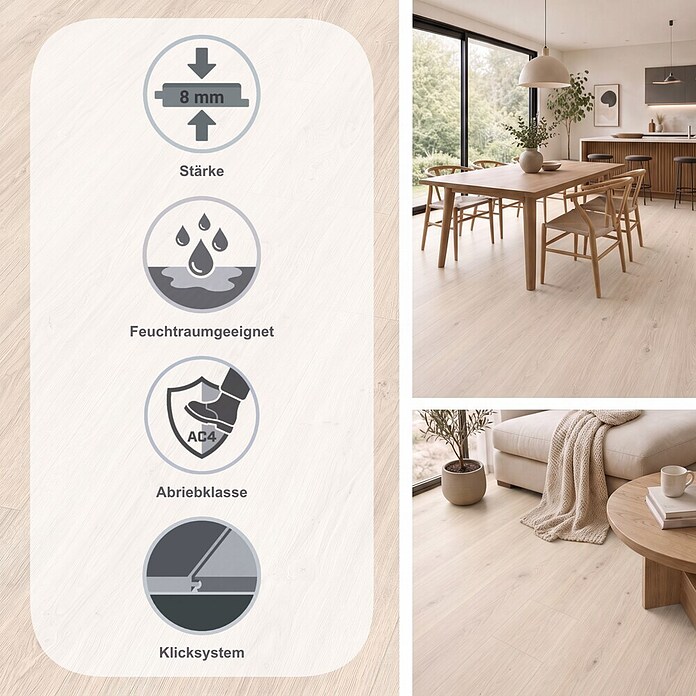 Egger Laminat NatureSense Aqua (Victoria Eiche weiß, Landhausdiele, 1 292 x 246 x 8 mm) | BAUHAUS