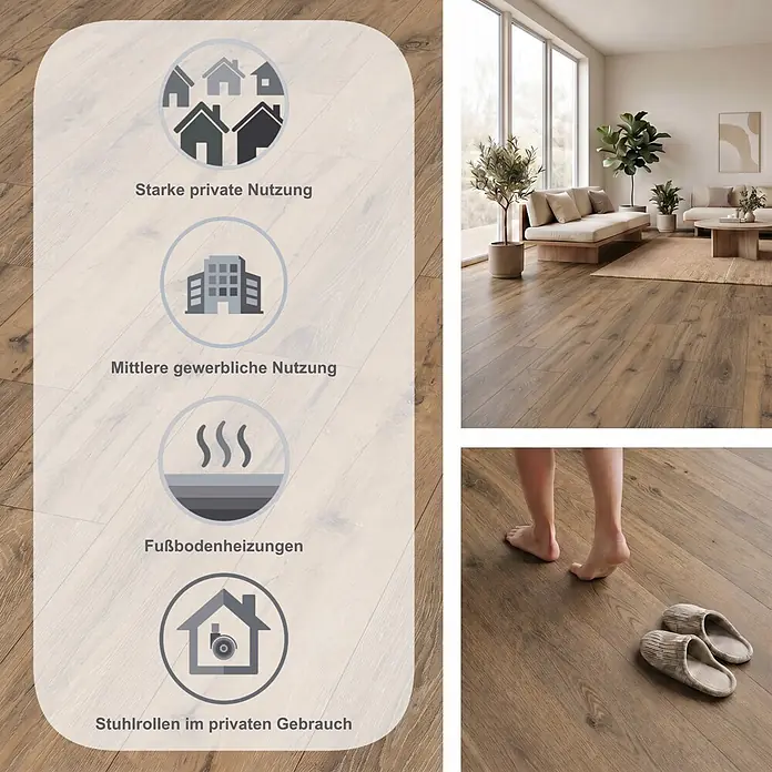 Egger Laminat NatureSense - Parkett Eiche dunkel, Landhausdiele, 1.292 x 193 x 8 mm - Brauner Holzoptik-Bodenbelag, geeignet für starke private und mittlere gewerbliche Nutzung, Fußbodenheizung und Stuhlrollen.