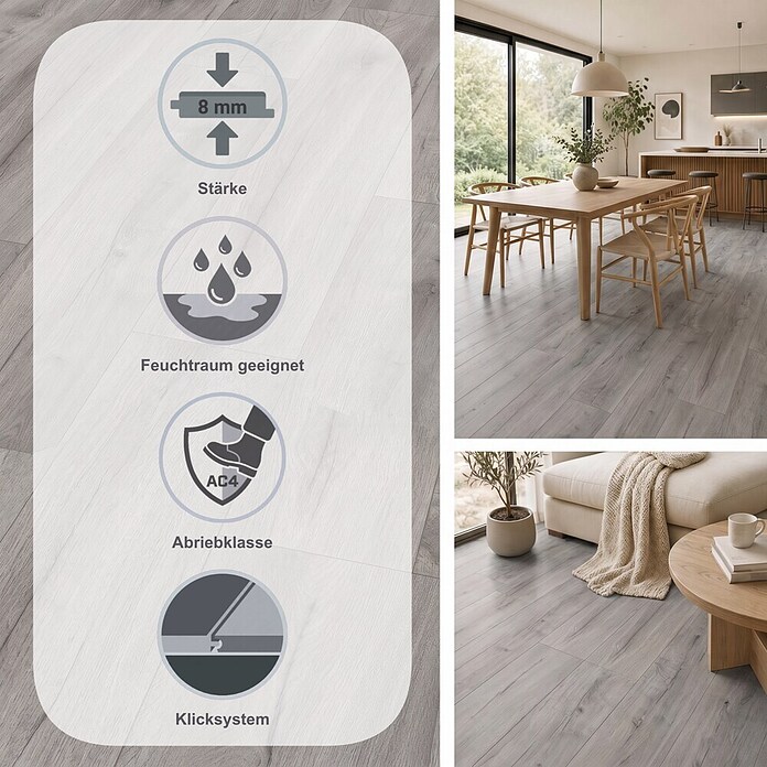 Egger Laminat NatureSense Aqua (Loja Eiche hellgrau, Landhausdiele, 1 292 x 246 x 8 mm) | BAUHAUS