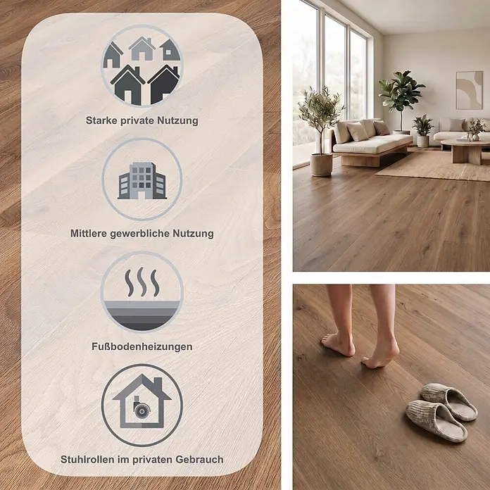 LOGOCLIC Edition Laminat Vinto - Sundance Oak, Landhausdiele, 1.288 x 245 x 8 mm - Realistischer Holzoptikboden in Braun, geeignet für Privat- und Gewerbebereiche, Fußbodenheizung und Stuhlrollen.