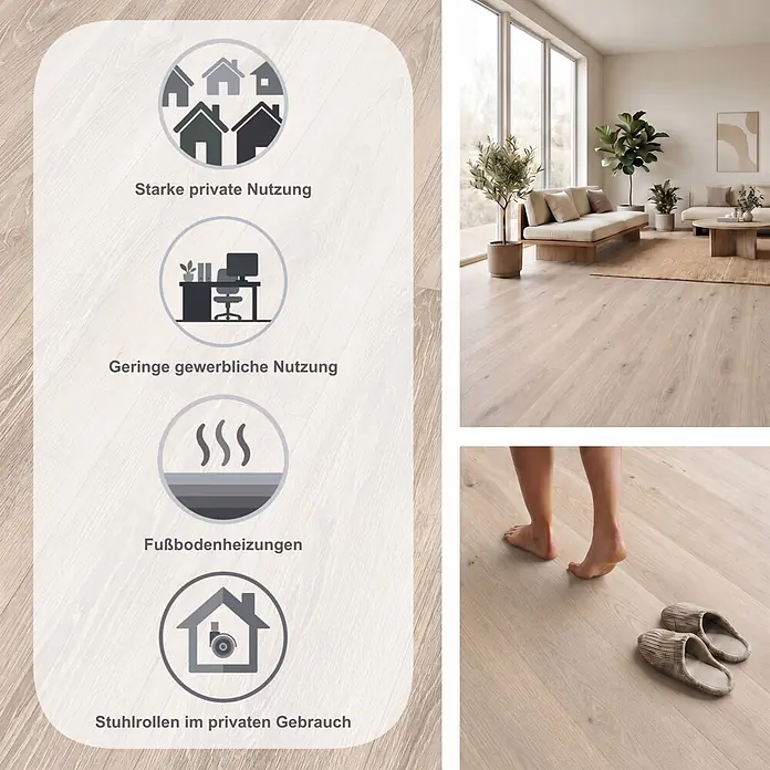 Egger Laminat NatureSense - Newport Eiche hellgrau, Landhausdiele, 1.292 x 193 x 7 mm - Hellbrauner Holzoptik-Bodenbelag, geeignet für privaten und leichten gewerblichen Gebrauch, Fußbodenheizung und Stuhlrollen.