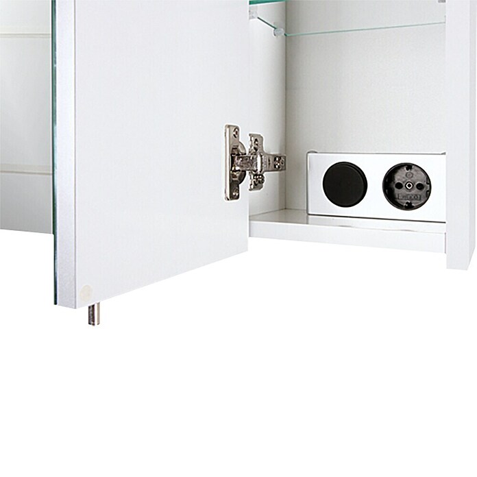 Schildmeyer Armario con espejo LED (An x Al: 70 x 75 cm, Con iluminación, Tablero de aglomerado, Blanco)