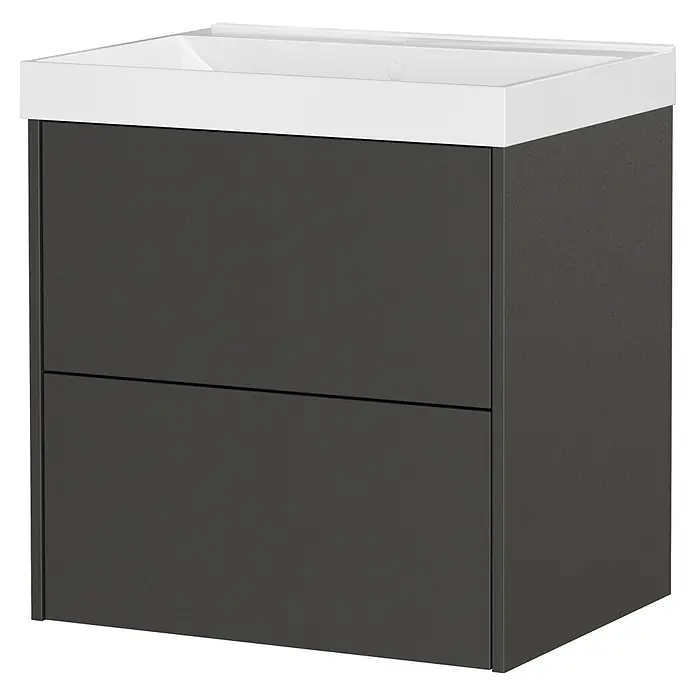 Germania Waschtischunterschrank GW-BODERA - B x T x H: 61 x 46 x 65 cm, Graphit - Dunkelgrauer Waschtischunterschrank mit zwei Schubladen und integriertem weißem Waschbecken.