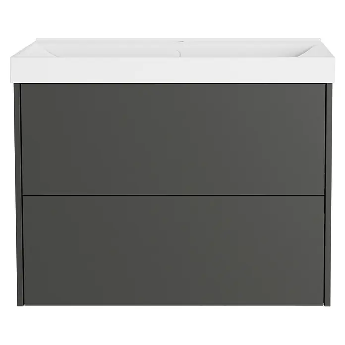 Germania Waschtischunterschrank GW-BODERA - B x T x H: 81 x 46 x 65 cm, Graphit - Dunkelgrauer Badezimmerschrank mit zwei Schubladen und einem weißen integrierten Waschbecken.