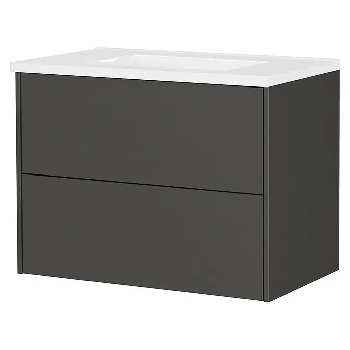 Germania Waschtischunterschrank GW-BODERA - B x T x H: 81 x 46 x 61 cm, Graphit - Dunkelgrauer Waschtischunterschrank mit zwei Schubladen und integriertem weißen Waschbecken.