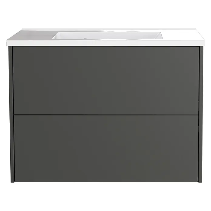 Germania Waschtischunterschrank GW-BODERA - B x T x H: 81 x 46 x 61 cm, Graphit - Dunkelgrauer Badunterschrank mit zwei Schubladen und einer integrierten weißen Arbeitsplatte mit Waschbecken.