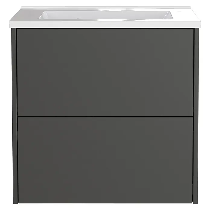 Germania Waschtischunterschrank GW-BODERA - B x T x H: 61 x 46 x 61 cm, Graphit - Dunkelgrauer Badezimmerschrank mit zwei Schubladen und integriertem weißen Waschbecken.