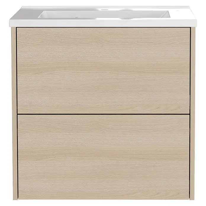 Germania Waschtischunterschrank GW-BODERA - B x T x H: 61 x 46 x 61 cm, Lindberg-Eiche-Nb. - Hellholz-Waschtischunterschrank mit zwei Schubladen und integriertem weißem Waschbecken.