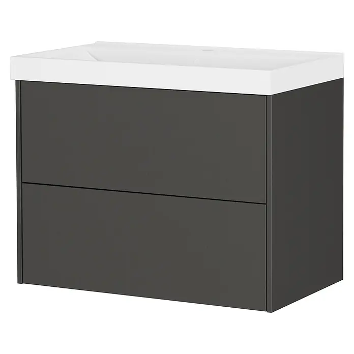Germania Waschtischunterschrank GW-BODERA - B x T x H: 81 x 46 x 65 cm, Graphit - Anthrazitfarbener Badunterschrank mit zwei Schubladen und integriertem weißen Waschbecken.