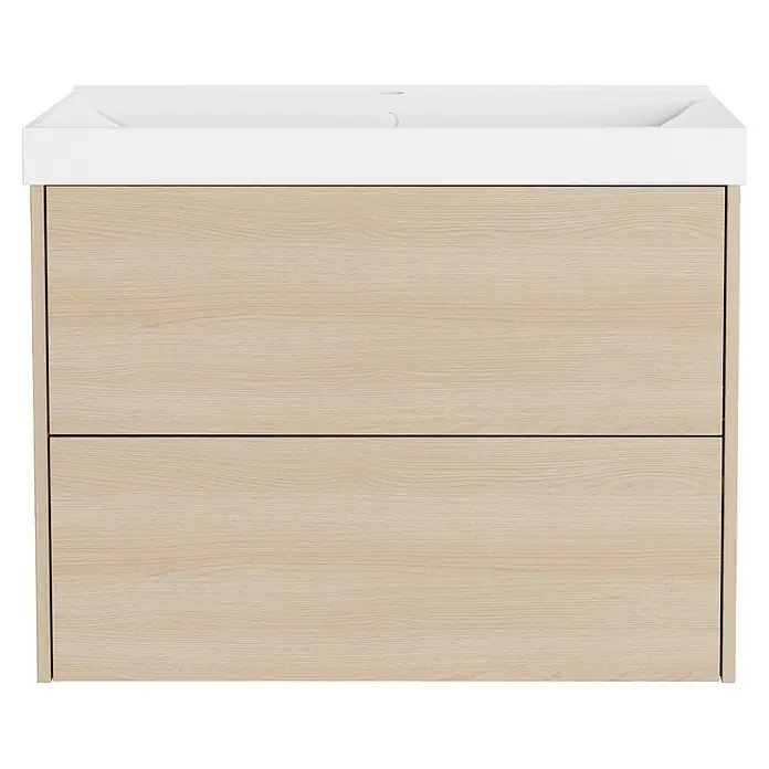 Germania Waschtischunterschrank GW-BODERA - B x T x H: 81 x 46 x 65 cm, Lindberg-Eiche-Nb. - Modernes Waschbecken aus weißer Keramik auf hellem Holzdekor-Waschtischunterschrank mit zwei Schubladen.