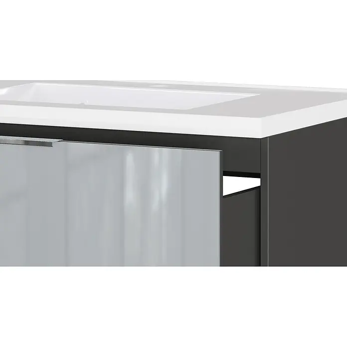 Germania Waschtischunterschrank GW-CELANO - B x T x H: 81 x 46 x 61 cm, Graphit/Silbergrau - Moderne Waschtischkombination: dunkelgrauer Unterschrank, weißes Waschbecken, Milchglas-Schublade mit Metallakzent.