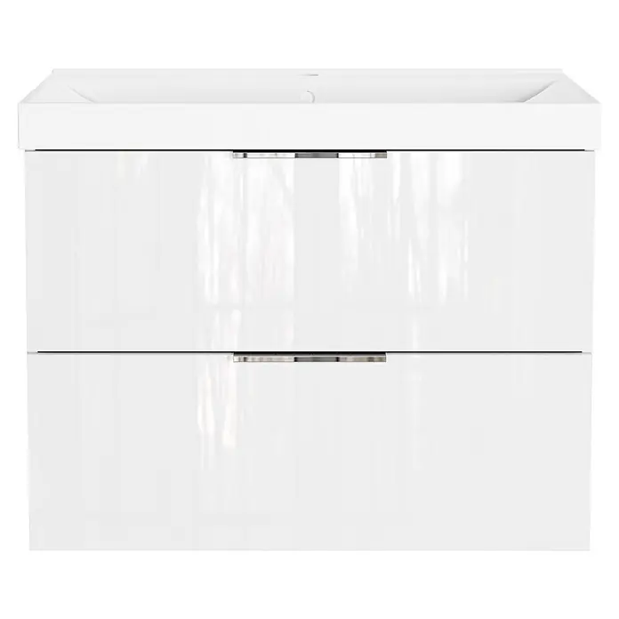 Germania Waschtischunterschrank GW-CELANO - B x T x H: 81 x 46 x 65 cm, Weiß - Weißer Hochglanz-Waschtischunterschrank mit zwei Schubladen, integriertem Waschbecken und Metallgriffen.