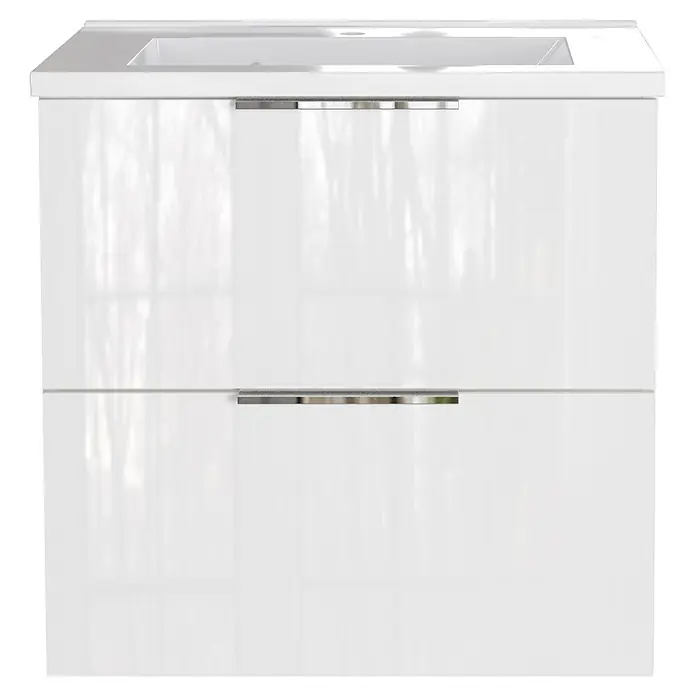 Germania Waschtischunterschrank GW-CELANO - B x T x H: 61 x 46 x 61 cm, Weiß - Weißer Badunterschrank mit integriertem Waschbecken und zwei Schubladen, jeweils mit Chromgriff.